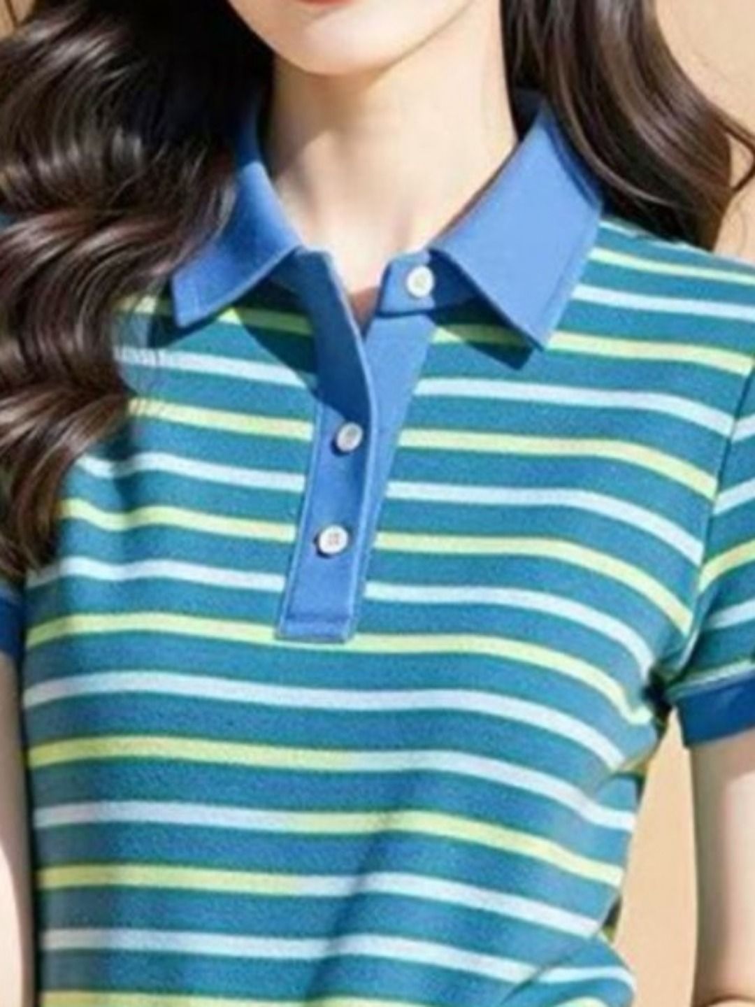 DressBerry Striped Polo Collar Regular Sleeves Cotton T-shirt