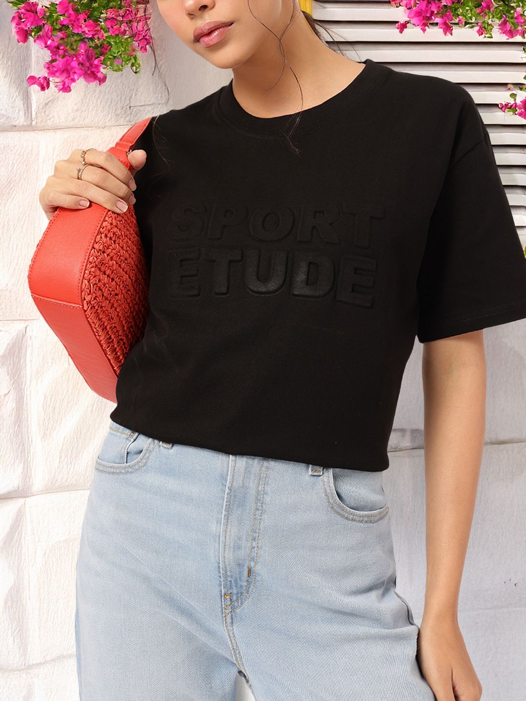 DressBerry Athleisure Typo-Embossed Drop Sleeves Tee