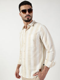 Thomas Scott Men Premium Spread Collar Vertical Striped Cotton Slim Fit Casual Shirt