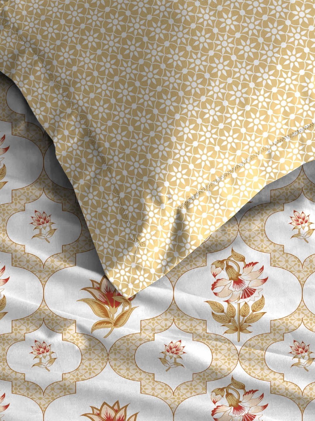 TRIDENT Gulmphar Yellow Dusk & Dawn Flat 144TC Queen Cotton Bedsheet Set