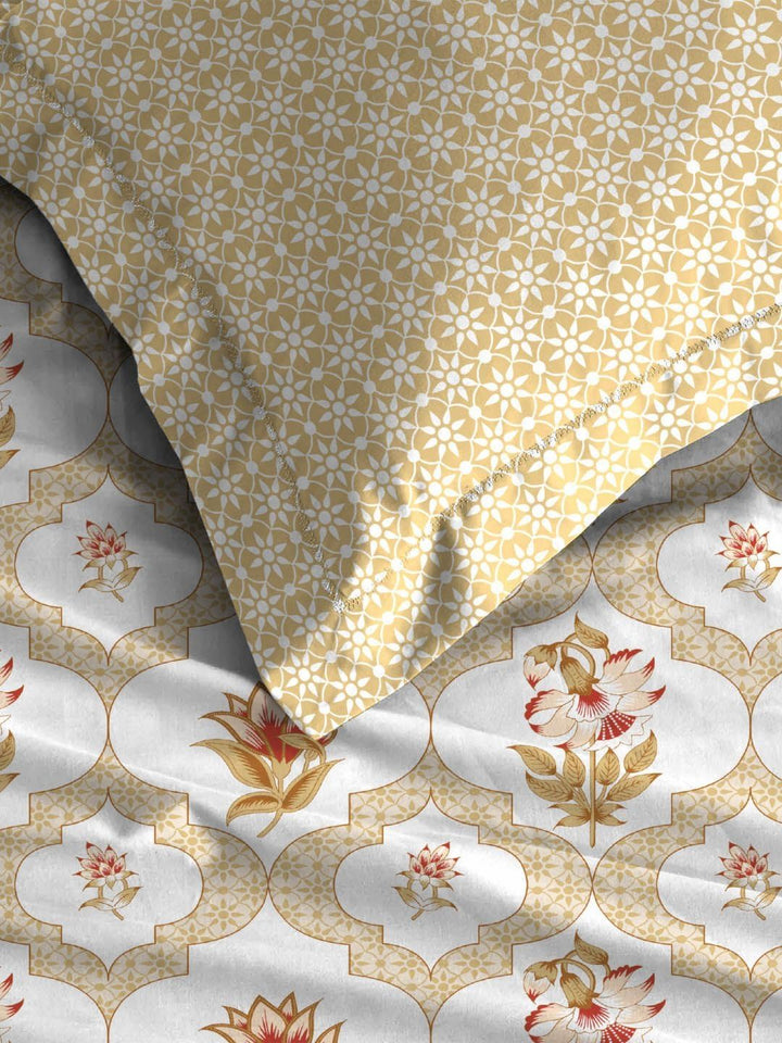 TRIDENT Gulmphar Yellow Dusk & Dawn Flat 144TC Queen Cotton Bedsheet Set