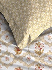 TRIDENT Gulmphar Yellow Dusk & Dawn Flat 144TC Queen Cotton Bedsheet Set