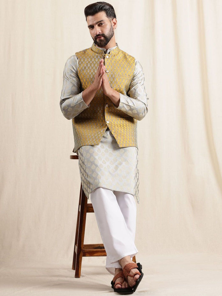 Anouk Men Floral Woven Design Kurta with Pyjamas & Nehru Jacket