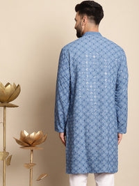 Anouk Dihiasi Labuci Kolar Mandarin Perincian Cotton Straight Kurta