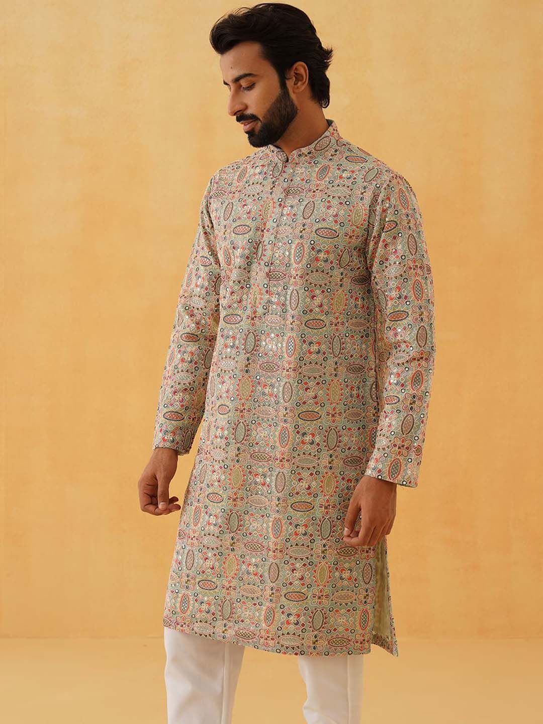 SOJANYA LUXE Floral Kashmiri Bordir Labuci Kurta Lurus Georgette Dengan Seluar
