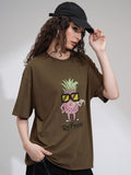 Street By Tokyo Talkies Women Solid Oversized Fit Chest and Back Print T-Shirt