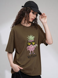 Street By Tokyo Talkies Women Solid Oversized Fit Chest and Back Print T-Shirt