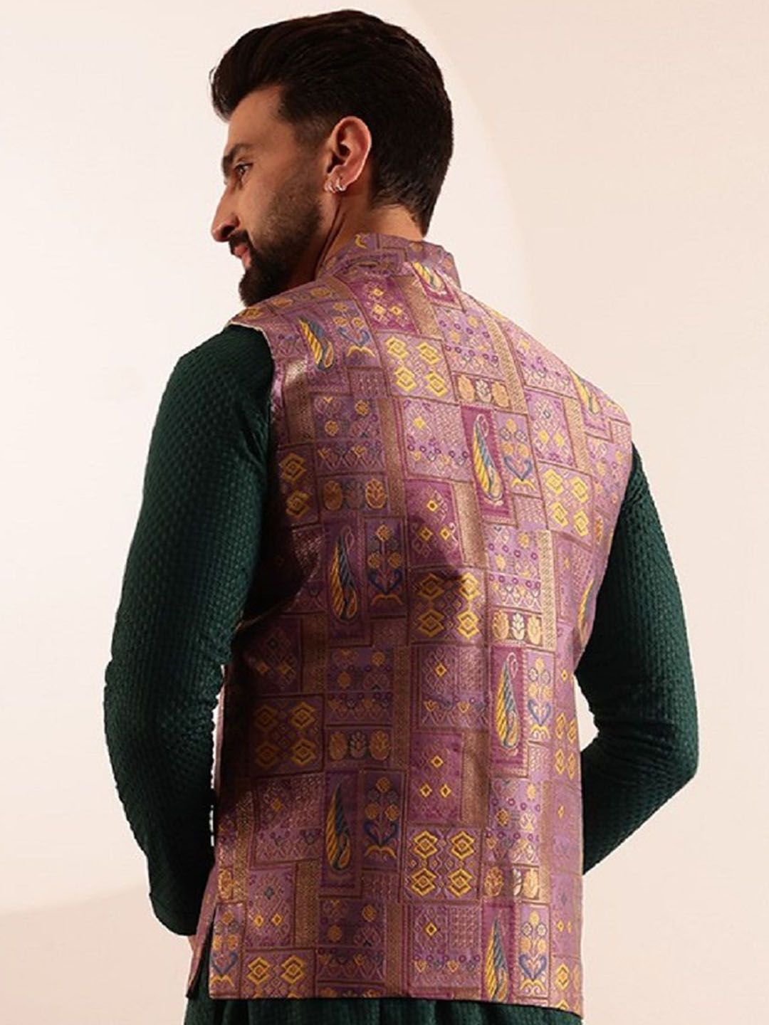 SOJANYA Jaket Nehru Brocade Rekaan Geometrik