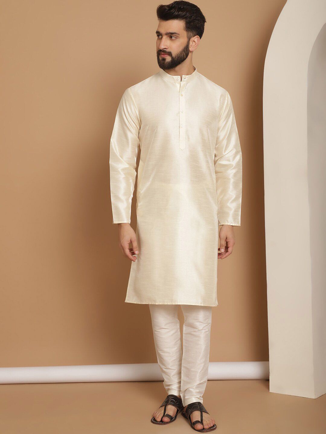 Anouk Men Regular Dupion Silk Kurta With Churidar