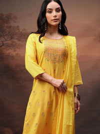 Vishudh Women Straight Jacquard Kurta With Pant & Dupatta