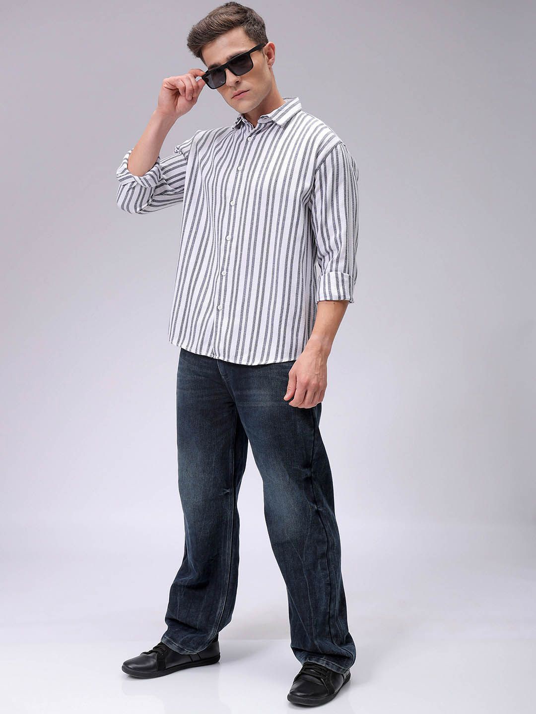 The Indian Garage Co Relaxed Fit Striped Dobby Textured Resortwear Shirt
