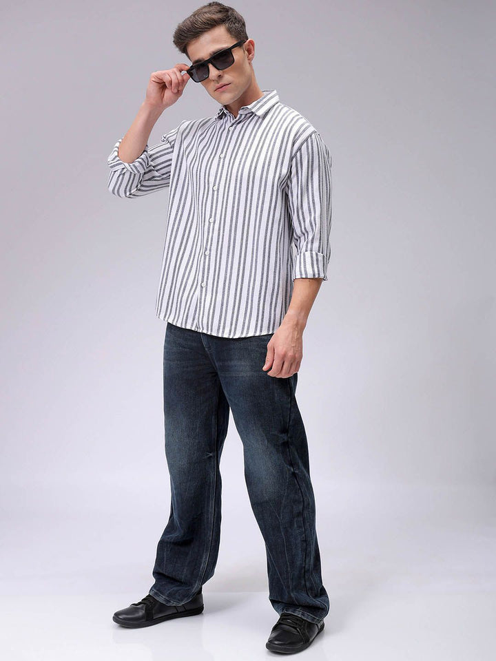 The Indian Garage Co Relaxed Fit Striped Dobby Textured Resortwear Shirt