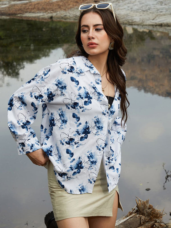 Campus Sutra Women Comfort Spread Collar Floral Printed Oversized Casual Shirt