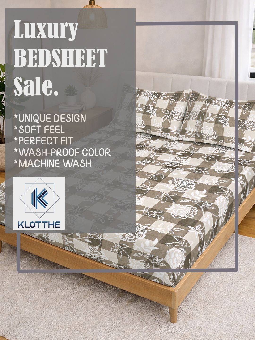 KLOTTHE Beige Floral Printed 300 TC King  Bedsheets