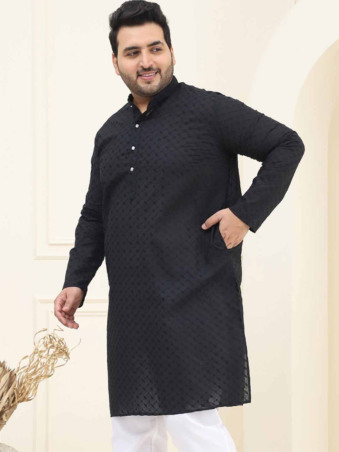 SOJANYA PLUS Kolar Mandarin Sulam Bunga Pure Cotton Kurta Lurus