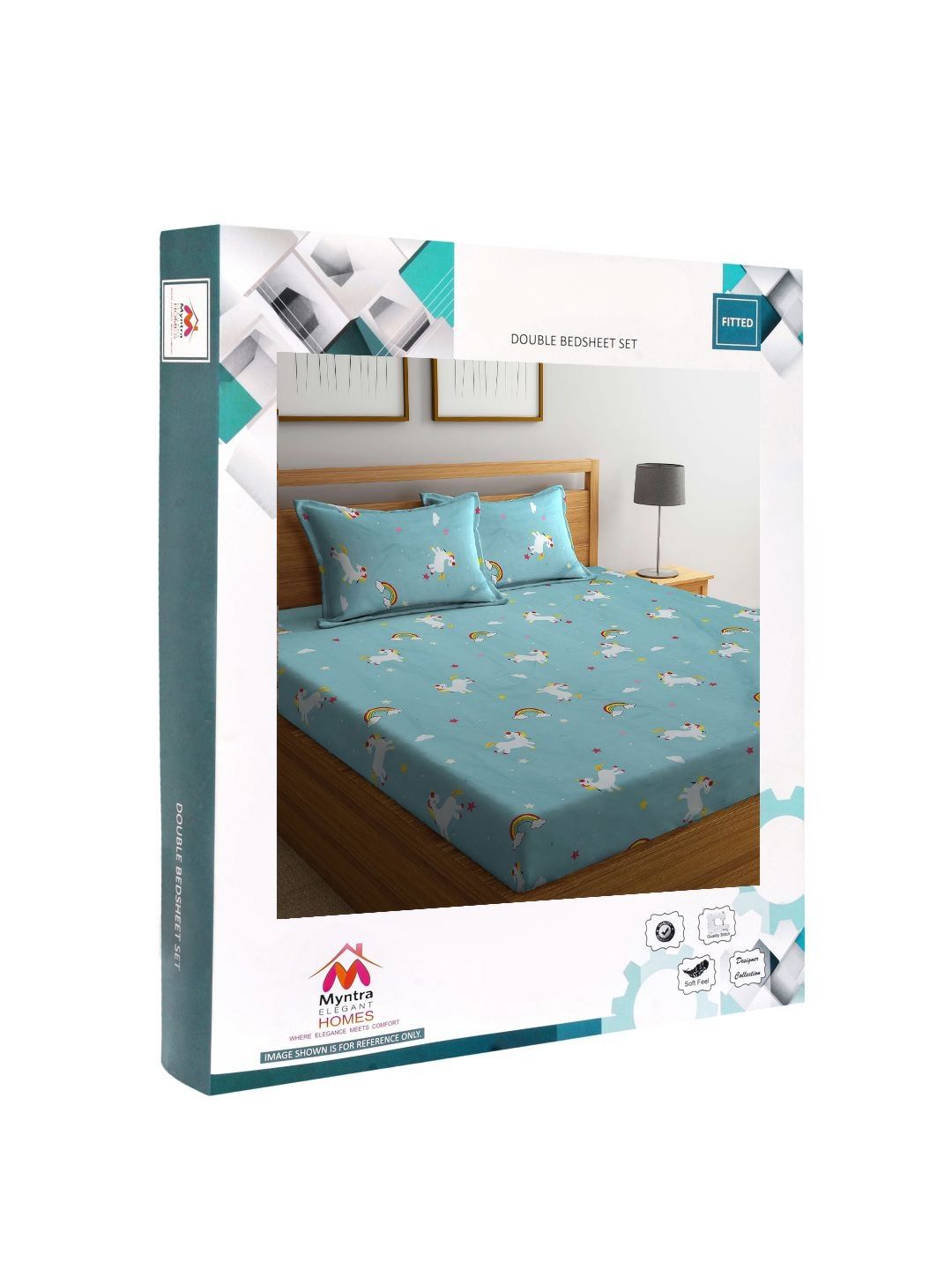 Myntra Elegant Homes Blue & Red Geometric 300 TC King Bedsheet with 2 Pillow Covers
