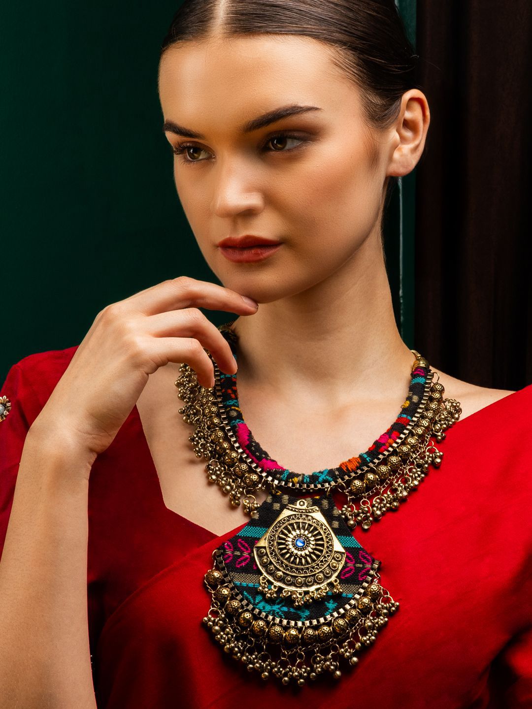 PANASH Gold-Plated Artificial Stones Studded Statement Necklace