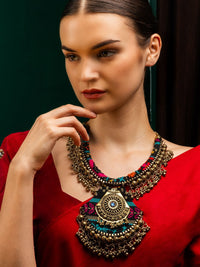 PANASH Gold-Plated Artificial Stones Studded Statement Necklace