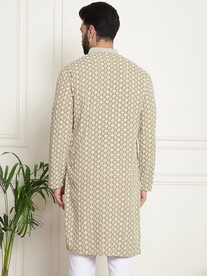 SOJANYA Ethnic Motifs Embroidered Mandarin Collar Sequined Pure Cotton Straight Kurta