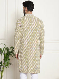 SOJANYA Ethnic Motifs Embroidered Mandarin Collar Sequined Pure Cotton Straight Kurta