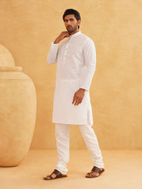 SOJANYA Ethnic Motifs Chikankari Band Collar Pure Cotton Straight Long Kurta