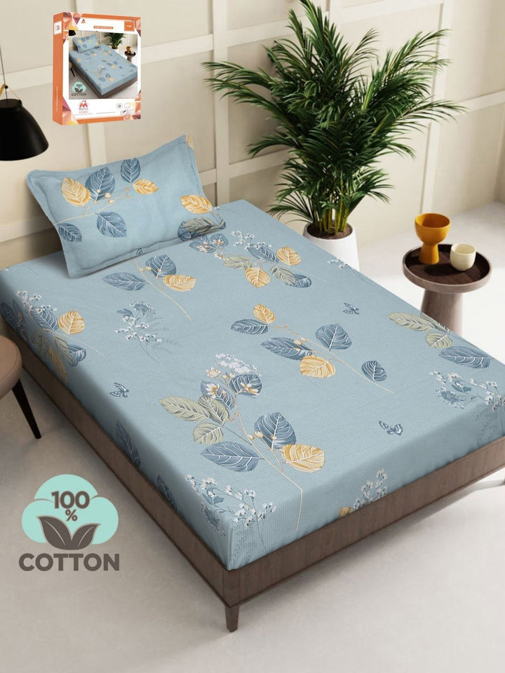 Myntra Elegant Homes Grey & Mustard Floral 400 TC Cadar Kapas Tunggal & 1 Sarung Bantal