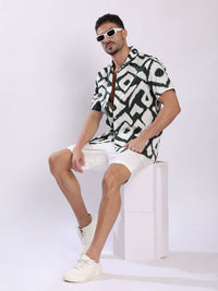 Bene Kleed Men Geometric Printed Cuban Collar Cotton Casual Shirt