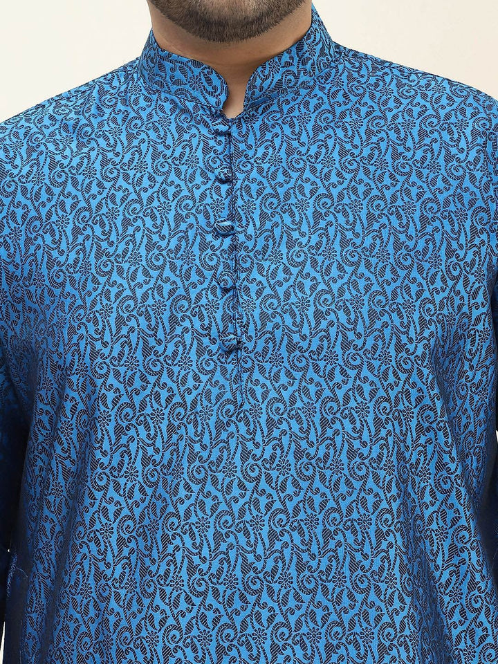 SOJANYA PLUS Rekaan Tenun Bunga Kurta Lurus Kolar Mandarin Dengan Pijama