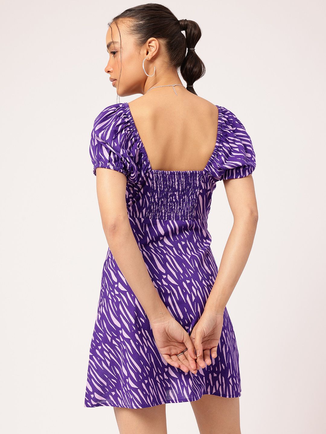 DressBerry Minimalist Magic Abstract Print Puff Sleeves Mini A-line Dress