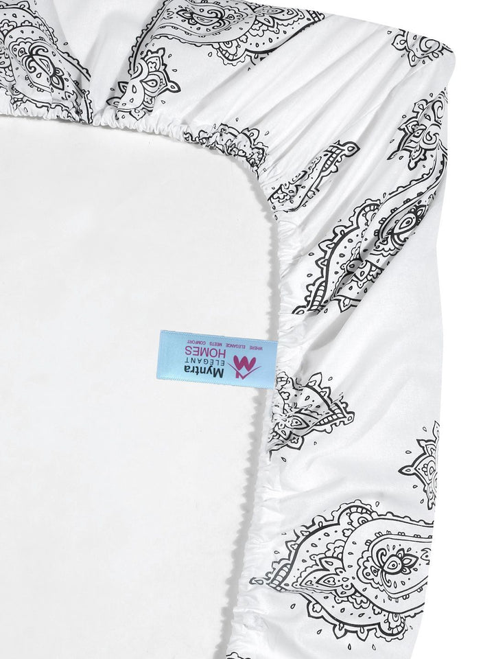 Myntra Elegant Homes Motif Etnik Putih 400 TC Cadar Tempat Tidur Queen dengan 2 Sarung Bantal