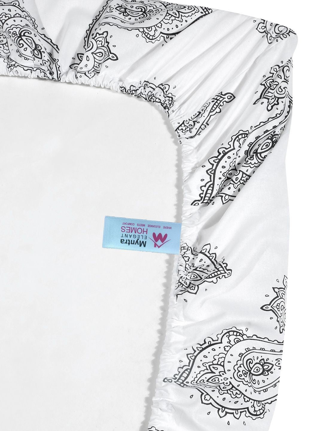 Myntra Elegant Homes Motif Etnik Putih 400 TC Cadar Tempat Tidur Queen dengan 2 Sarung Bantal