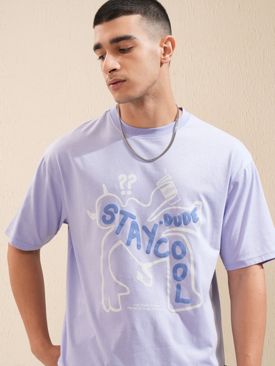 HIGHLANDER Men Typography Printed Round Neck Cotton Oversized T-Shirt