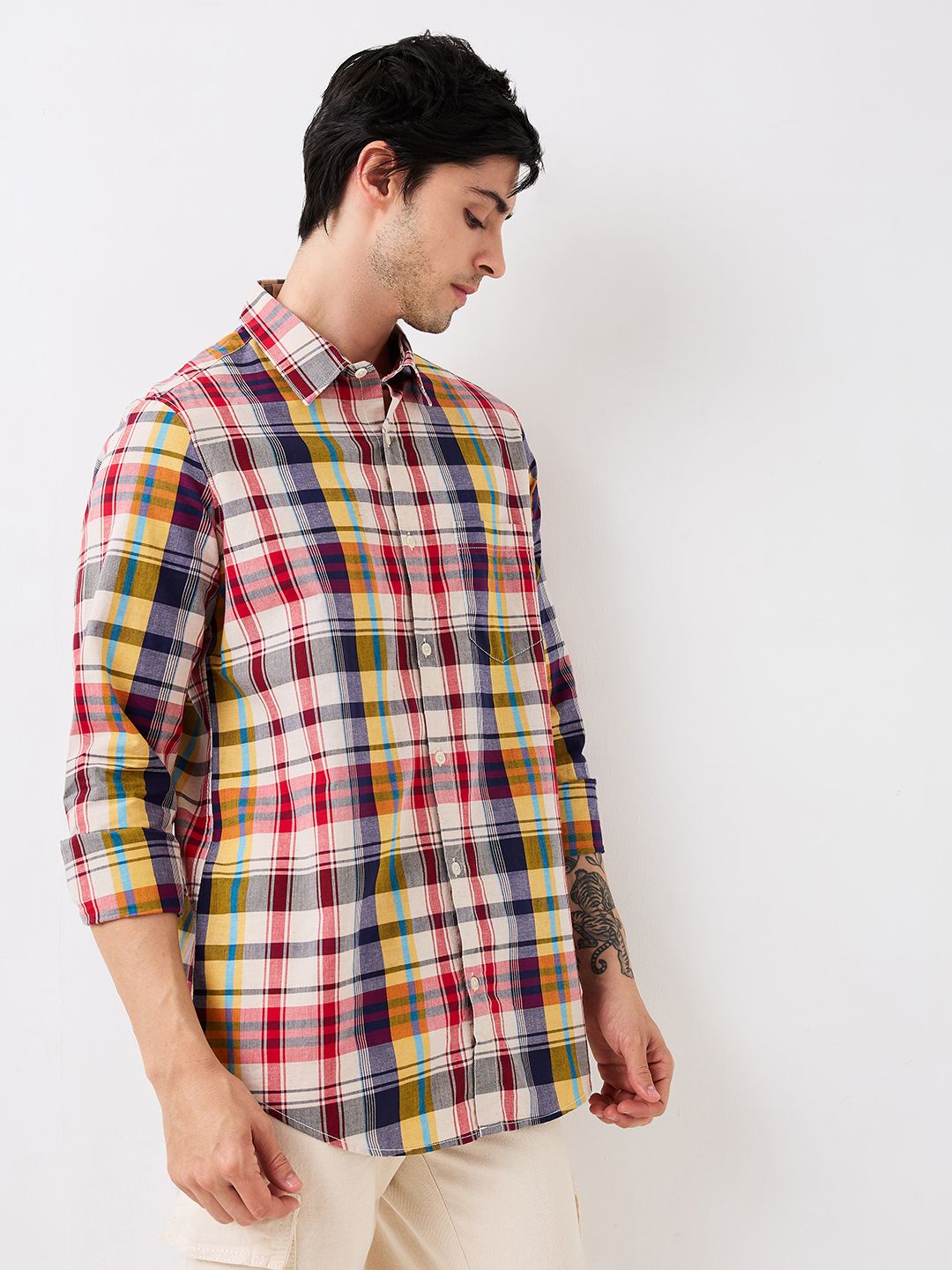 SPYKAR Men Spread Collar Tartan Checked Cotton Casual Shirt