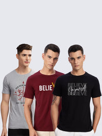 ADRO Men Pack Of 3 Printed Round Neck Slim Fit Cotton T-shirt