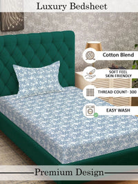 Myntra Elegant Homes Blue & White Geometric 300 TC Single Bedsheet with 1 Pillow Covers