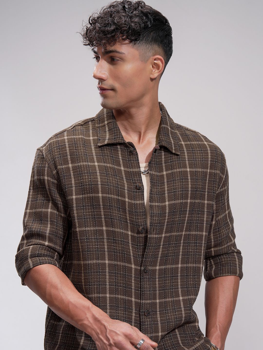 HIGHLANDER Men Comfort Opaque Checked Casual Shirt