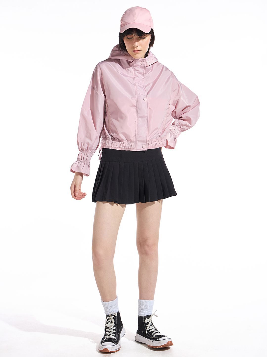 Bewakoof Women Peach Oversized Hooded Windcheater Jacket