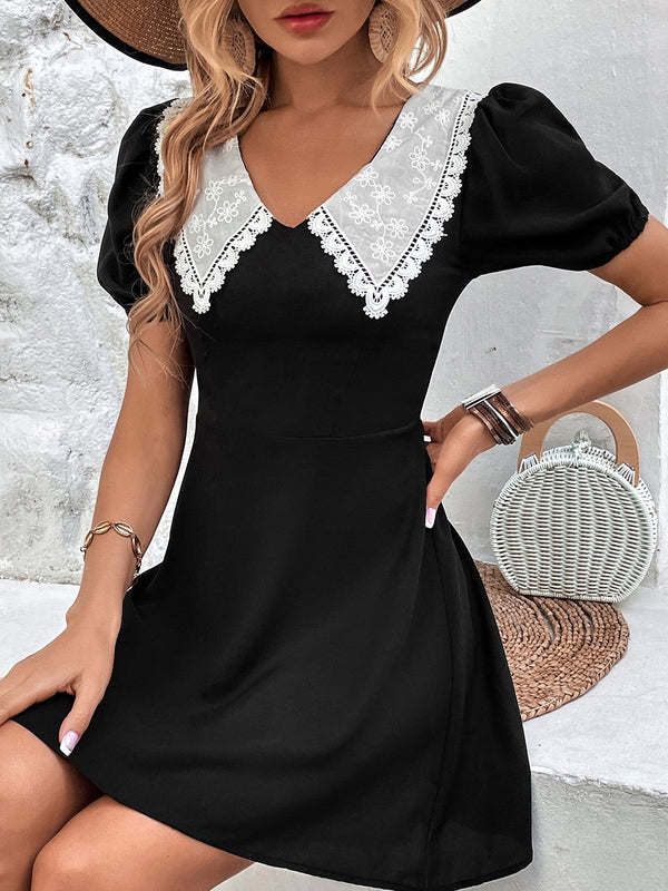 DressBerry Above the Keyboard Collar Puff Sleeve Fit & Flare Dress