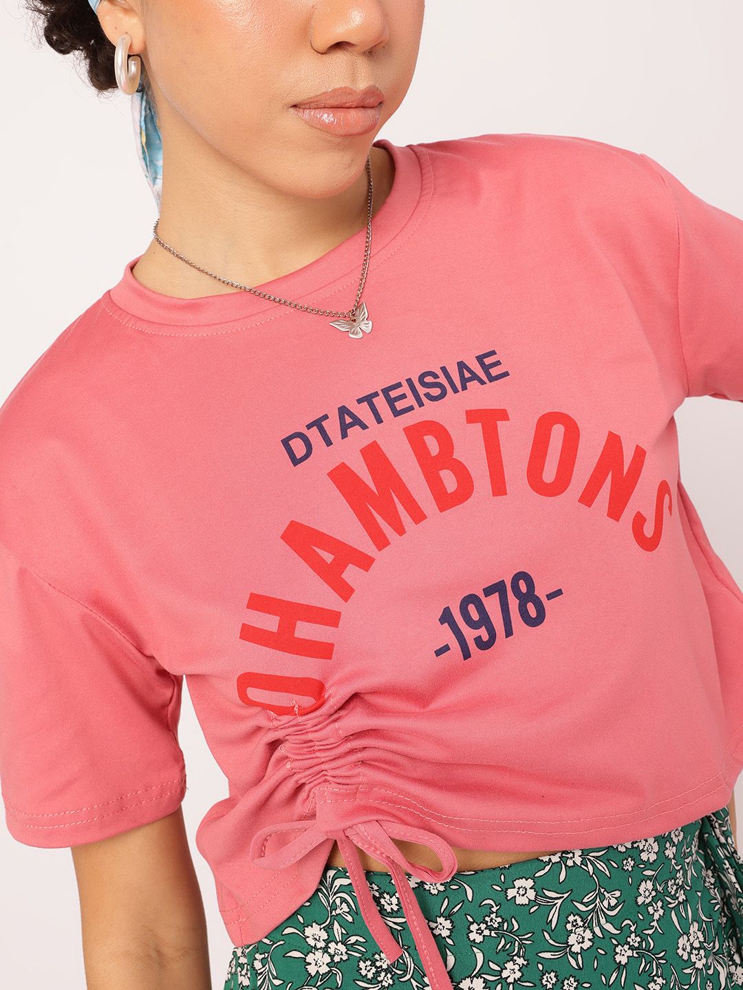 DressBerry Basic Bee Printed Ruched Drop-Sleeves Top