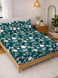 KLOTTHE Green & White Printed 300 TC Double Bedsheet With 2 Pillow Covers- 2.5 m x 2.25 m