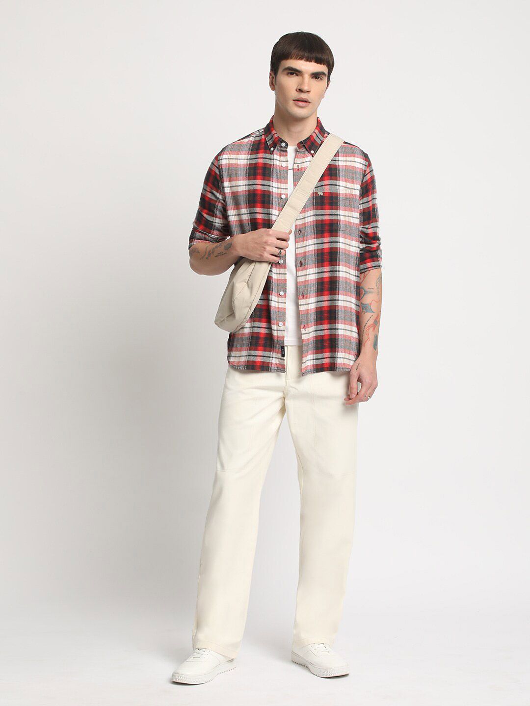 THE BEAR HOUSE Slim Fit Tartan Checks Opaque Checked Cotton Casual Shirt