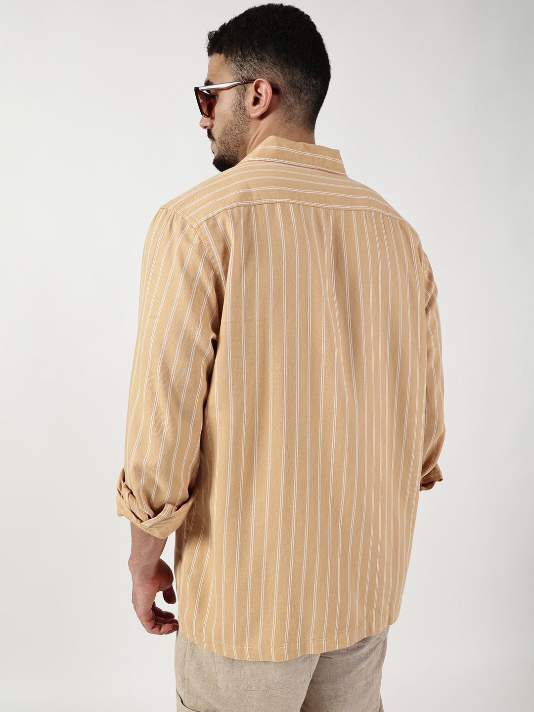 Thomas Scott Men Premium Spread Collar Vertical Striped Cotton Slim Fit Casual Shirt
