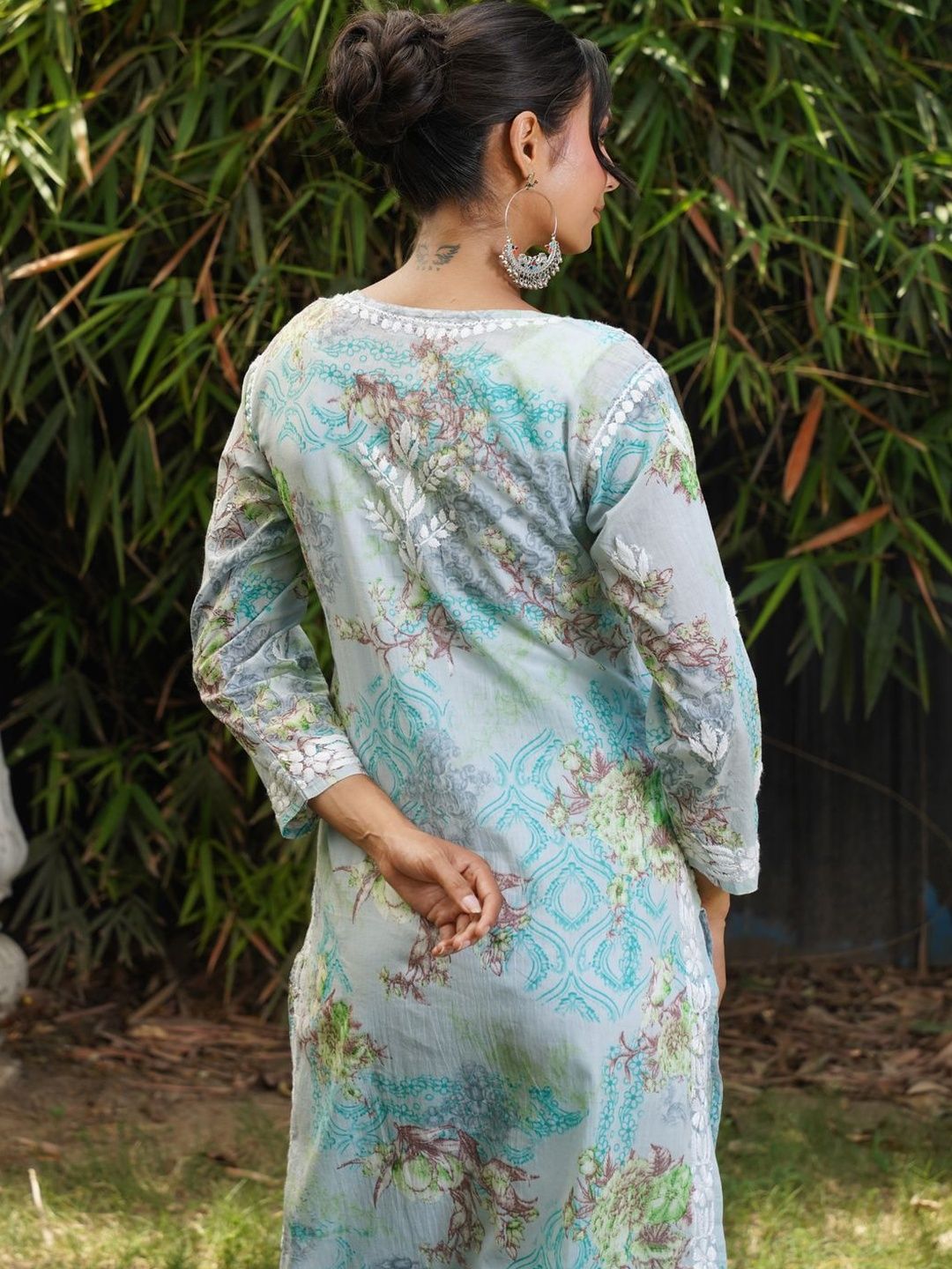 Rumah Chikankari Wanita Floral Printed Chikankari Indie Florals Kurta