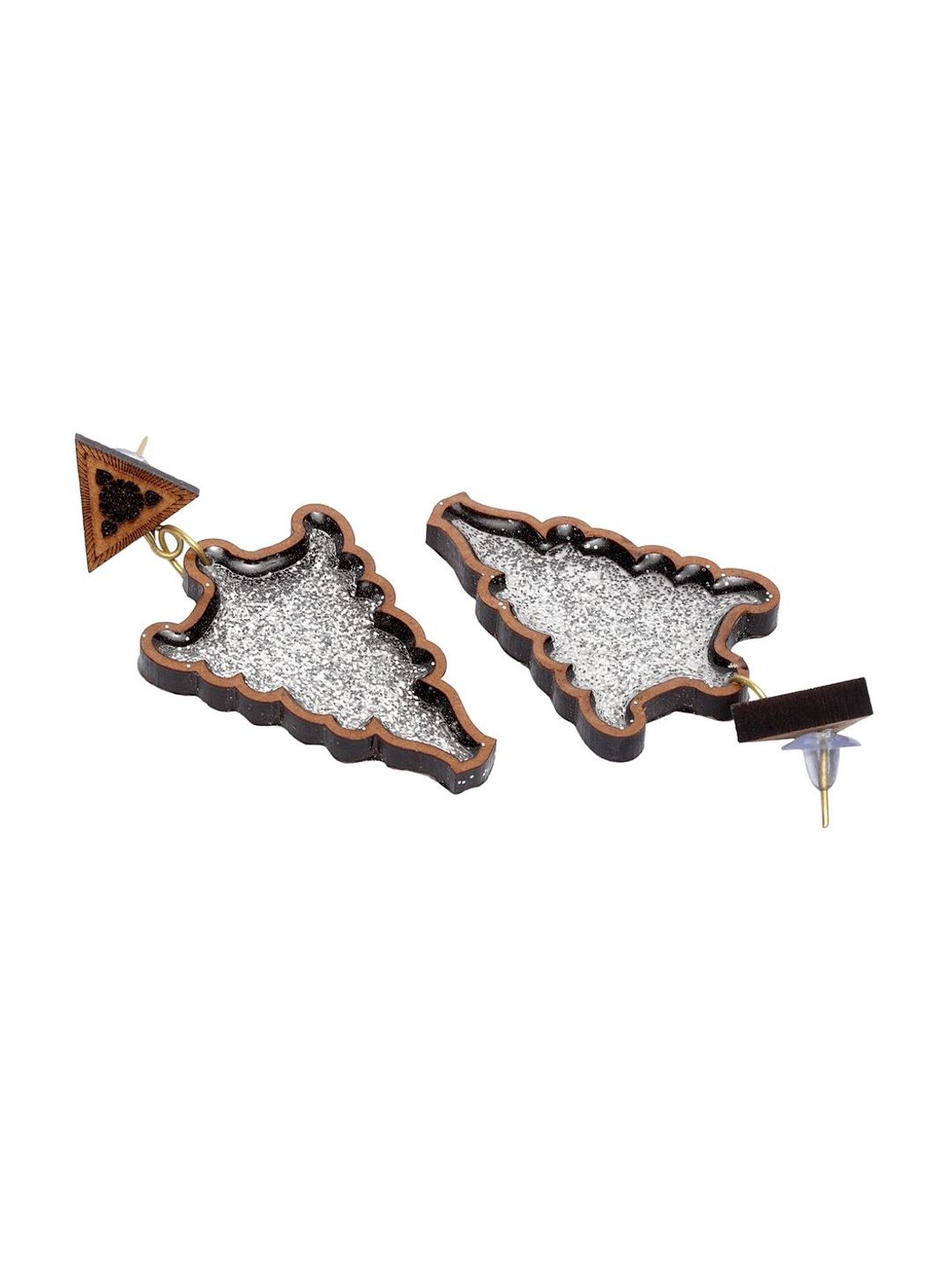 Anouk Brown & Grey Gold-Plated Triangular Wooden Drop Earrings