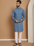 Anouk Blue Embroidered Regular Thread Work Pure Cotton Kurta With Churidar