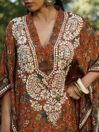 House of Chikankari Women Printed Chikankari Crepe Kaftan Kurta