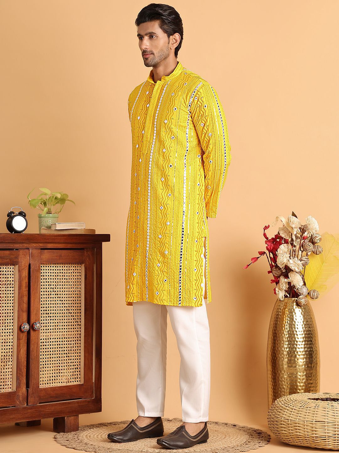 Anouk Men Embroidered Regular Mirror Work Kurta with Pyjamas