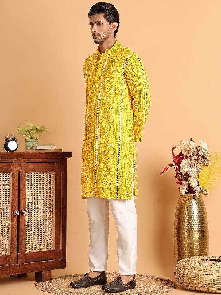 Anouk Men Embroidered Regular Mirror Work Kurta with Pyjamas