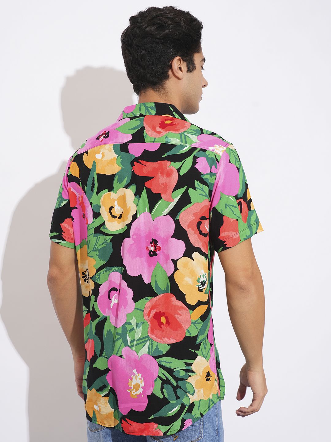 Being Human Men Spread Collar Floral Printed Cotton Slim Fit Casual Shirt