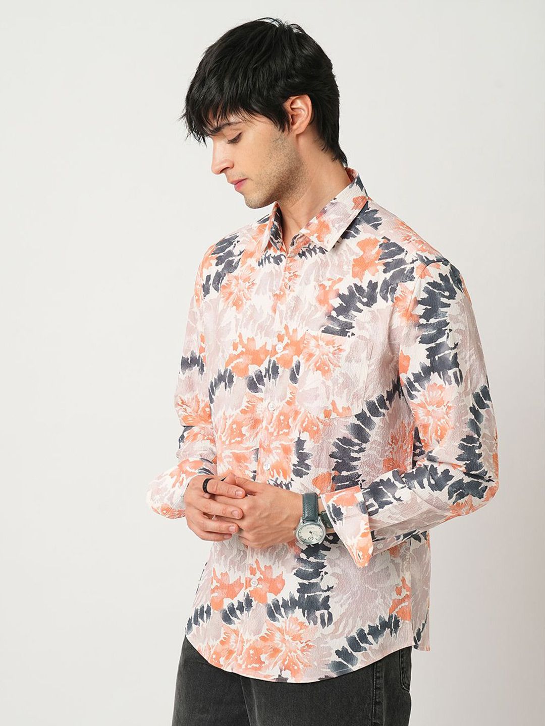 VASTRADO Men Classic Spread Collar Abstract Printed Slim Fit Casual Shirt